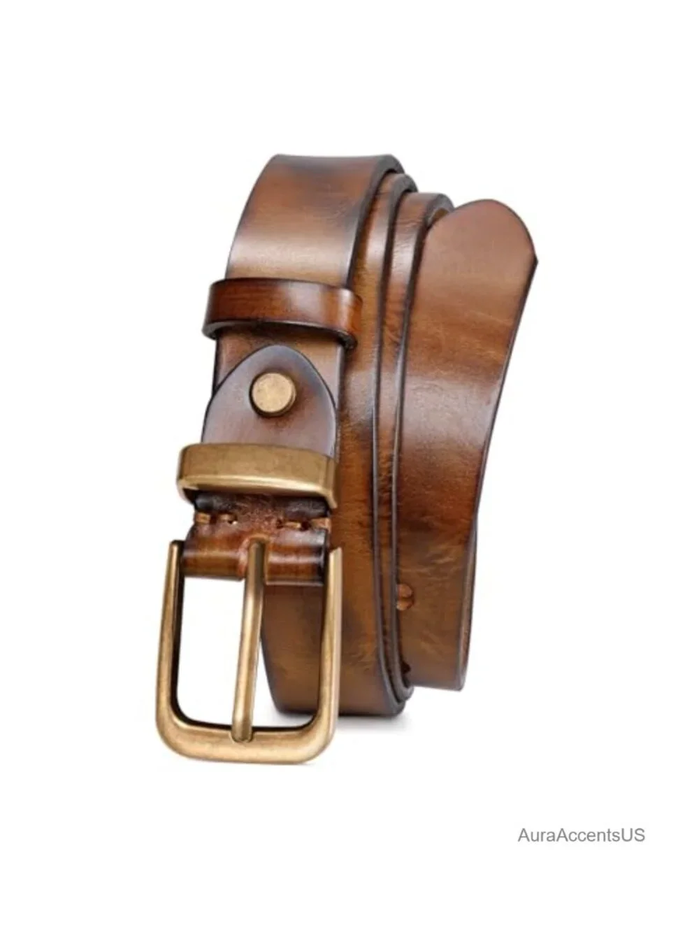 Genuine Leather Belt with Vintage Metal Buckle
